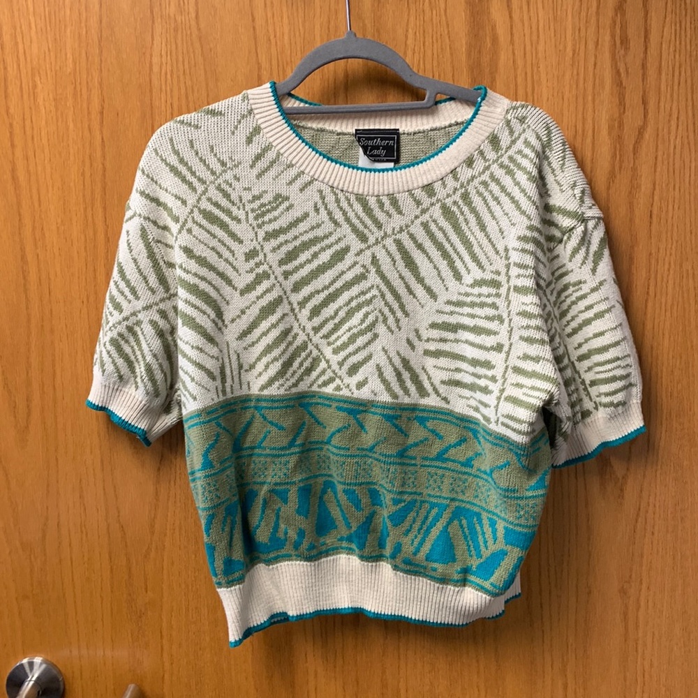 Vintage short sleeve sweater green blue